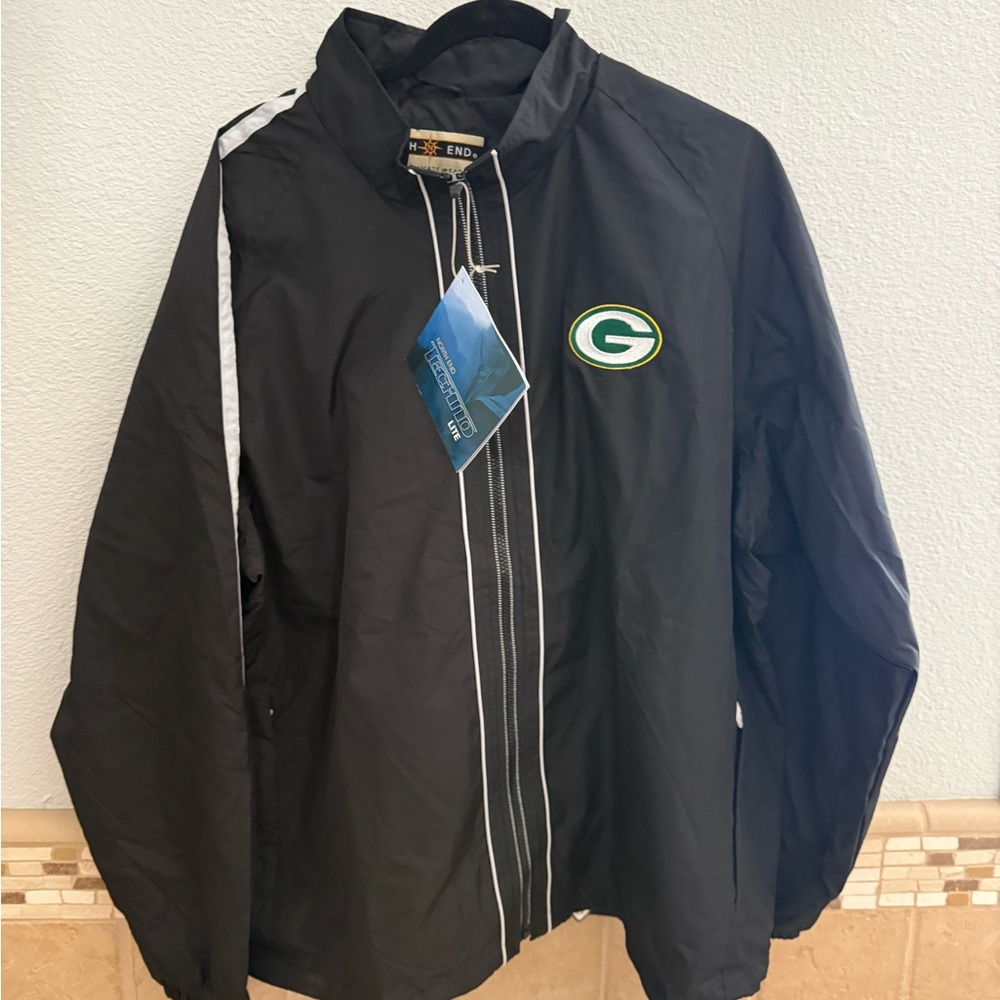 Black Windbreaker Jacket with Green Accent Patch